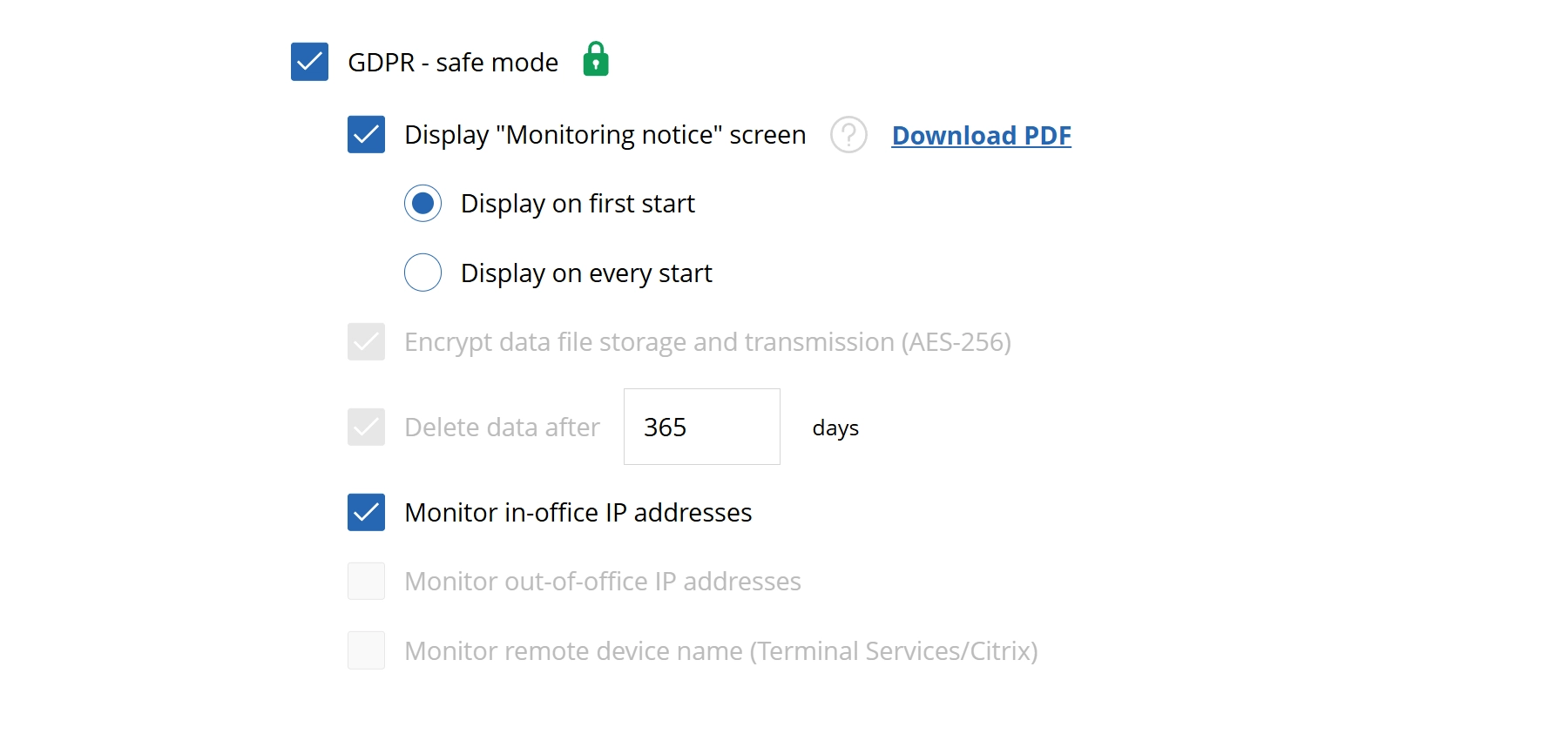WorkTime employee monitoring GDPR (EU & UK), PIPEDA, POPIA, GDPR-safe mode