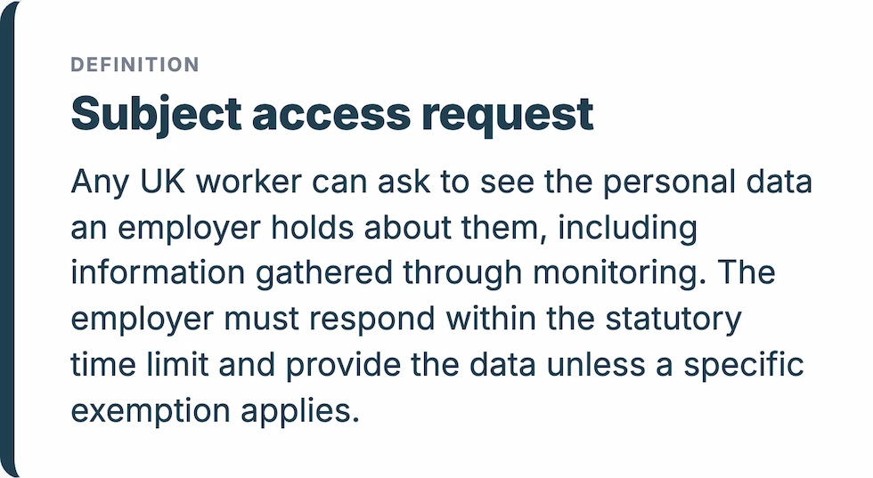WorkTime overview of subject access requests and employee monitoring data in the UK.