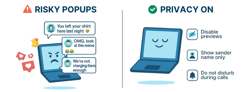 WorkTime ayuda a evitar riesgos de privacidad causados por vistas previas de mensajes en pantalla.