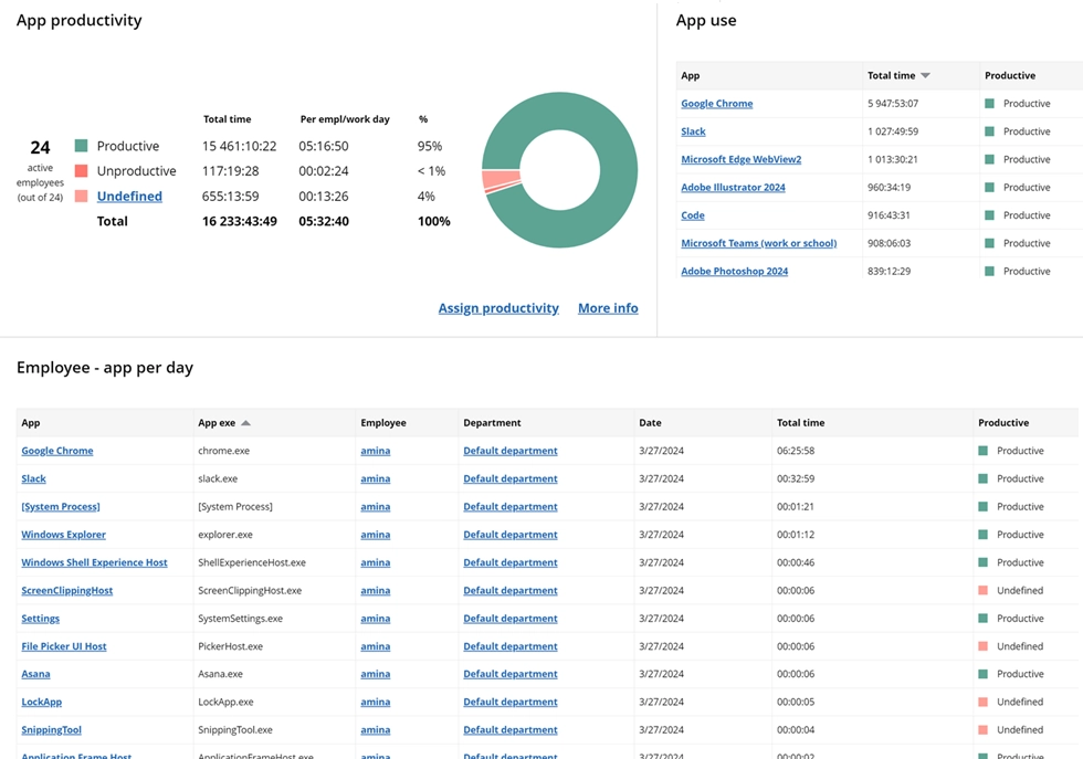 WorkTime software usage report.