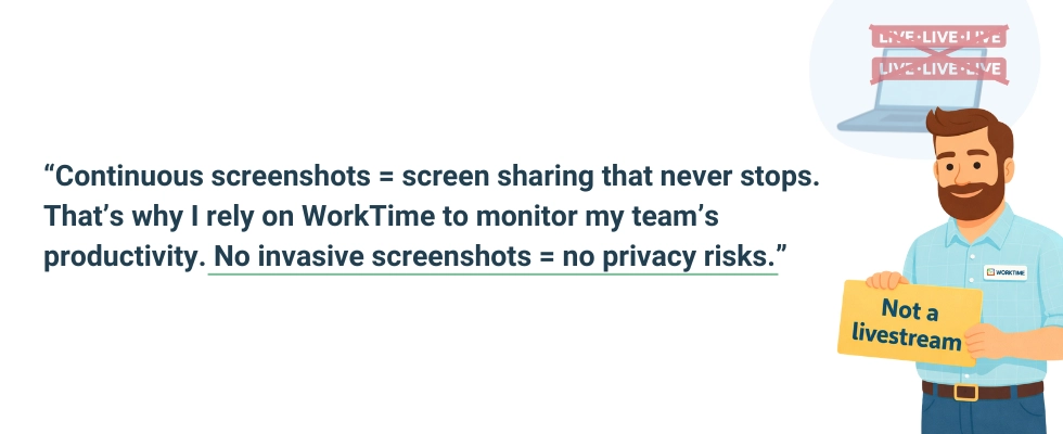 WorkTime provides safe monitoring with no screen recording.