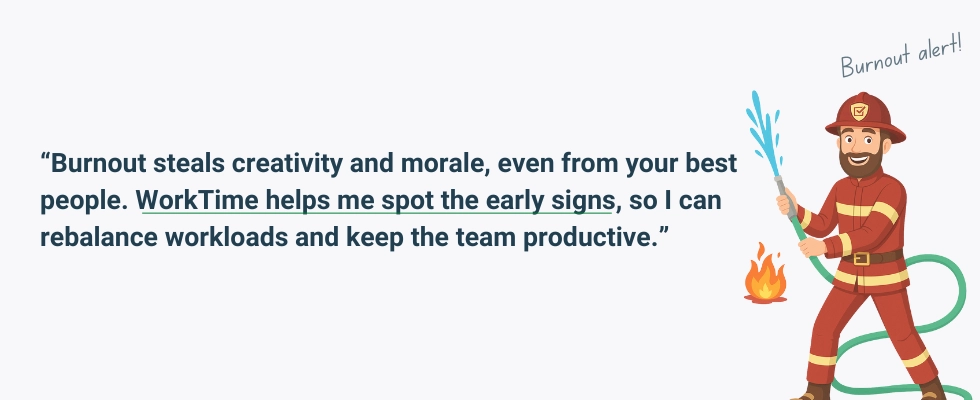 WorkTime helps prevent burnout and keeps teams productive.