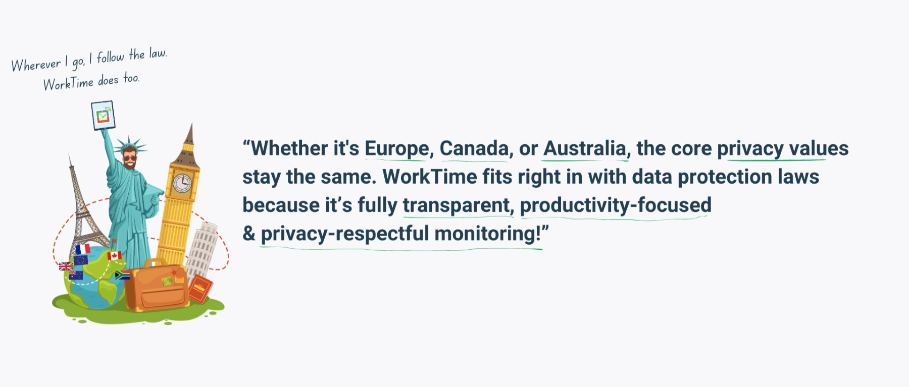 WorkTime offers privacy-respectful monitoring across Europe, Canada, and Australia