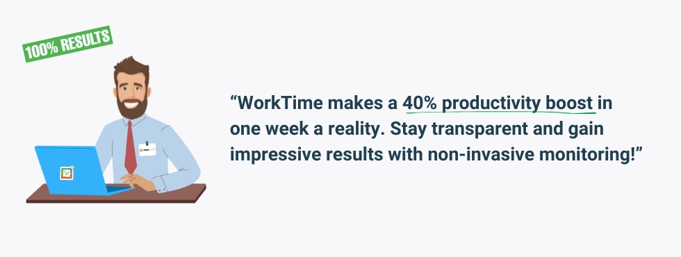 WorkTime boosts productivity by 40 percent in one week with non-invasive monitoring.