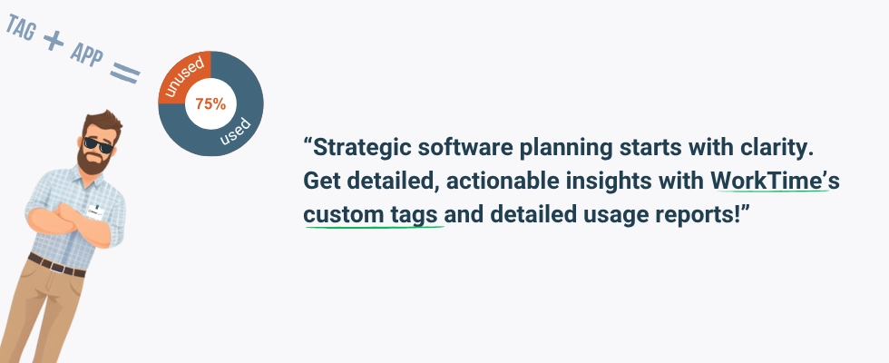 Plan software strategically with WorkTime’s clear, detailed usage reports.